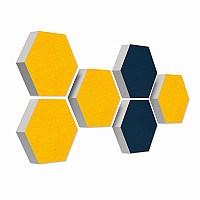 6 absorbers honeycomb form made of Basotect ® G+ each 300 x 300 x 70mm Colore SUNNY YELLOW and DARK BLUE