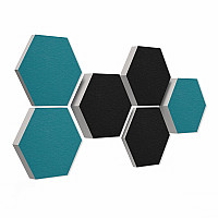 6 honeycomb absorbers made of Basotect ® G+ / Colore PETROL + BLACK/ 2 each 300 x 300 x 30/50/70mm