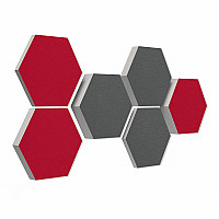 6 honeycomb absorbers made of Basotect ® G+ / Colore BORDEAUX + GRANITE GREY/ 2 each 300 x 300 x 30/50/70mm