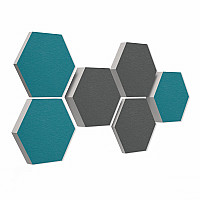 6 honeycomb absorbers made of Basotect ® G+ / Colore PETROL + GRANITE GREY/ 2 each 300 x 300 x 30/50/70mm