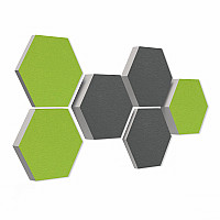 6 honeycomb absorbers made of Basotect ® G+ / Colore LIGHT GREEN + GRANITE GREY/ 2 each 300 x 300 x 30/50/70mm