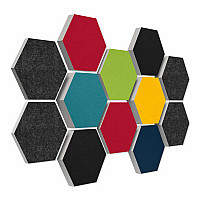 12 honeycomb absorbers made of Basotect ® G+ / Colore MULTICOLOR BigPack / 4 each 300 x 300 x 30/50/70mm
