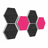 6 Absorber Wabenform aus Basotect ® G+ / Colore Fuchsia + Anthrazit / je 2 Stück 300 x 300 x 30/50/70mm