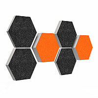6 honeycomb absorbers made of Basotect ® G+ / Colore ORANGE + ANTHRACITE / 2 each 300 x 300 x 30/50/70mm