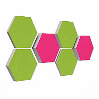 6 honeycomb absorbers made of Basotect ® G+ / Colore FUCHSIA + LIGHT GREEN / 2 each 300 x 300 x 30/50/70mm