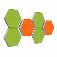 6 honeycomb absorbers made of Basotect ® G+ / Colore ORANGE + LIGHT GREEN / 2 each 300 x 300 x 30/50/70mm