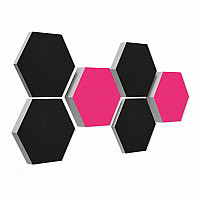 6 Absorber Wabenform aus Basotect ® G+ / Colore Fuchsia + Schwarz / je 2 Stück 300 x 300 x 30/50/70mm