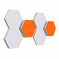 6 honeycomb absorbers made of Basotect ® G+ / Colore ORANGE + WHITE / 2 each 300 x 300 x 30/50/70mm