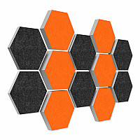 12 honeycomb absorbers made of Basotect ® G+ / Colore BigPack / 4 each 300 x 300 x 30/50/70mm Orange + Anthracite