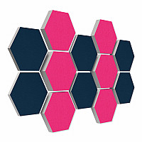 12 honeycomb absorbers made of Basotect ® G+ / Colore BigPack / 4 each 300 x 300 x 30/50/70mm Fuchsia + Night Blue