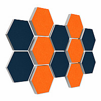 12 honeycomb absorbers made of Basotect ® G+ / Colore BigPack / 4 each 300 x 300 x 30/50/70mm Orange + Night Blue