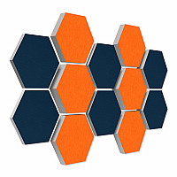 12 Absorber Wabenform aus Basotect ® G+ / Colore  BigPack / je 4 Stück 30/50/70mm Orange + Nachtblau