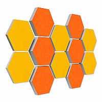 12 honeycomb absorbers made of Basotect ® G+ / Colore BigPack / 4 each 300 x 300 x 30/50/70mm Orange + Sunny Yellow