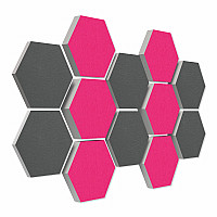 12 honeycomb absorbers made of Basotect ® G+ / Colore BigPack / 4 each 300 x 300 x 30/50/70mm Fuchsia + Granite Grey