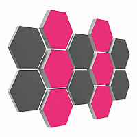 12 Absorber Wabenform aus Basotect ® G+ / Colore  BigPack / je 4 Stück 30/50/70mm Fuchsia + Granitgrau