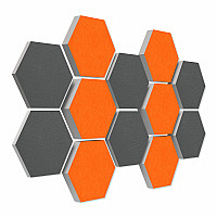 12 Absorber Wabenform aus Basotect ® G+ / Colore  BigPack / je 4 Stück 30/50/70mm Orange + Granitgrau
