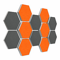 12 honeycomb absorbers made of Basotect ® G+ / Colore BigPack / 4 each 300 x 300 x 30/50/70mm Orange + Granite Grey