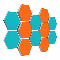 12 honeycomb absorbers made of Basotect ® G+ / Colore BigPack / 4 each 300 x 300 x 30/50/70mm orange + turquoise