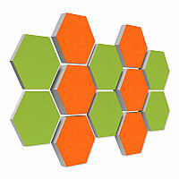 12 honeycomb absorbers made of Basotect ® G+ / Colore BigPack / 4 each 300 x 300 x 30/50/70mm Orange + Light Green