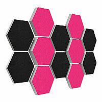 12 honeycomb absorbers made of Basotect ® G+ / Colore BigPack / 4 each 300 x 300 x 30/50/70mm Fuchsia + Black