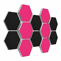 12 Absorber Wabenform aus Basotect ® G+ / Colore  BigPack / je 4 Stück 30/50/70mm Fuchsia + Schwarz