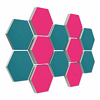 12 Absorber Wabenform aus Basotect ® G+ / Colore  BigPack / je 4 Stück 30/50/70mm Fuchsia + Petrol