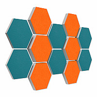 12 honeycomb absorbers made of Basotect ® G+ / Colore BigPack / 4 each 300 x 300 x 30/50/70mm orange + teal