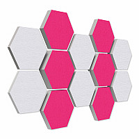 12 honeycomb absorbers made of Basotect ® G+ / Colore BigPack / 4 each 300 x 300 x 30/50/70mm fuchsia + white