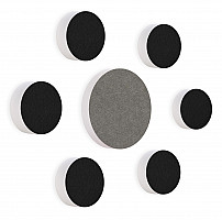 7 Acoustic sound absorbers made of Basotect ® G+ / Circular Colore-Set black + Granite Grey
