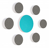 7 Acoustic sound absorbers made of Basotect ® G+ / Circular Colore-Set granite grey - turcuoise